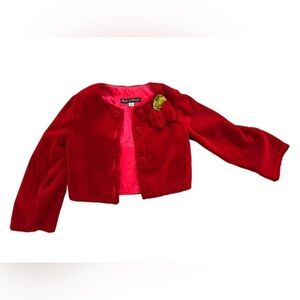 Rosetta Millington Red velvety girls 3T dressy jacket w roses flower lapel
